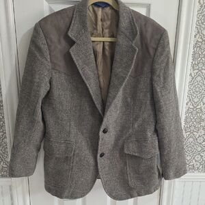 Pendleton Brown Tan Wool Suede Blazer Coat Double Button Elbow Patch Size 42 R​